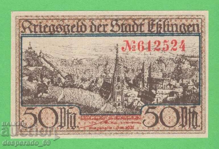 (¯`'•.¸NOTGELD (orașul Erlingen) 1921 UNC -50 pfennig¸.•'´¯)