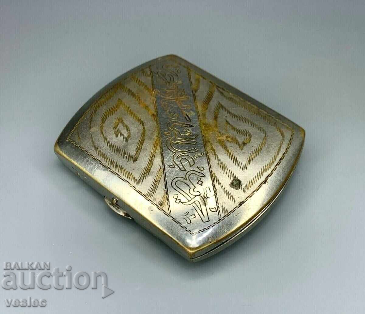 Παράδοση 1908 Παλιά τουρκική ταμπακιέρα Επιγραφή της Επανάστασης των Νέων Τούρκων