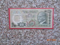 Rar și vechi 100 lire Turcia -1970