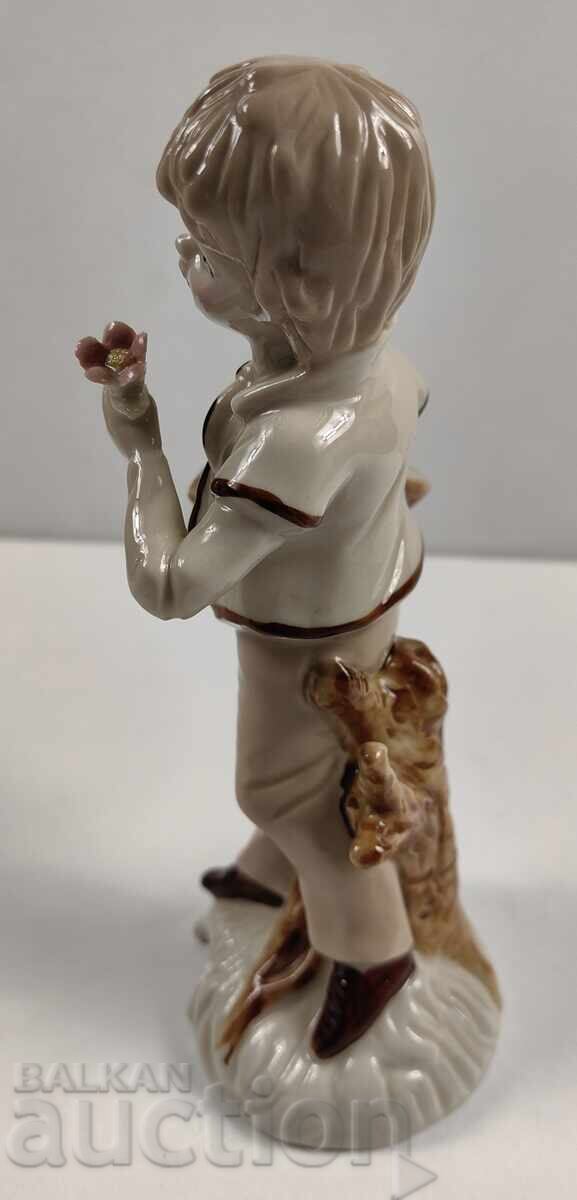 Auction  LARGE PORCELAIN FIGURE STATUETTE BOY FLOWER HEALTHY