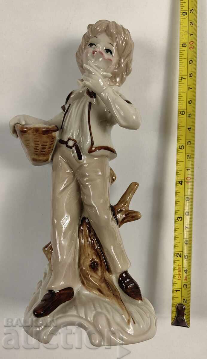 LARGE PORCELAIN FIGURE STATUETTE BOY FLOWER HEALTHY - 6