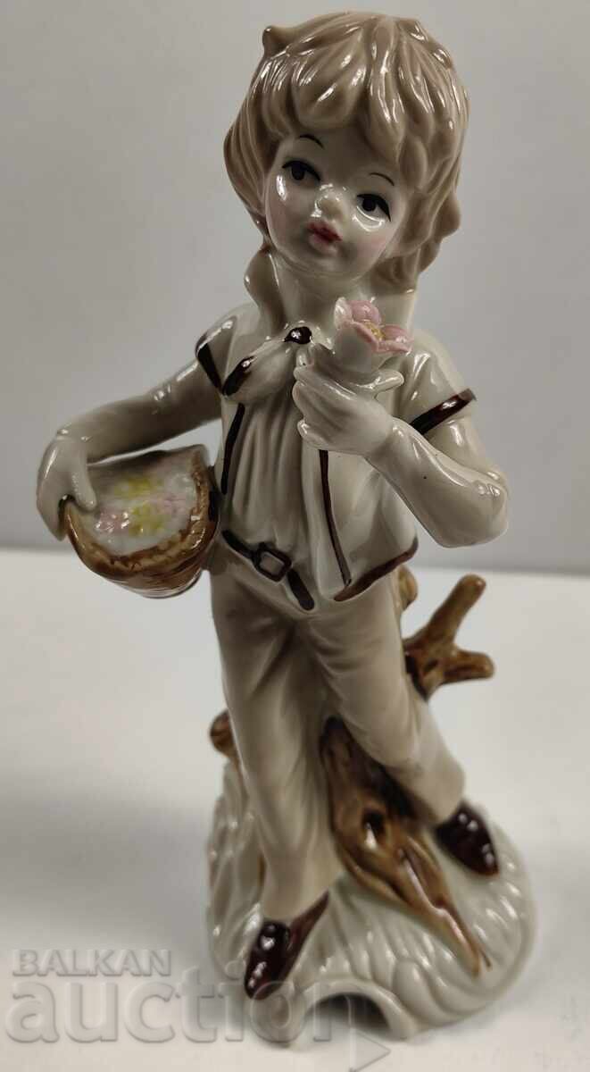 LARGE PORCELAIN FIGURE STATUETTE BOY FLOWER HEALTHY