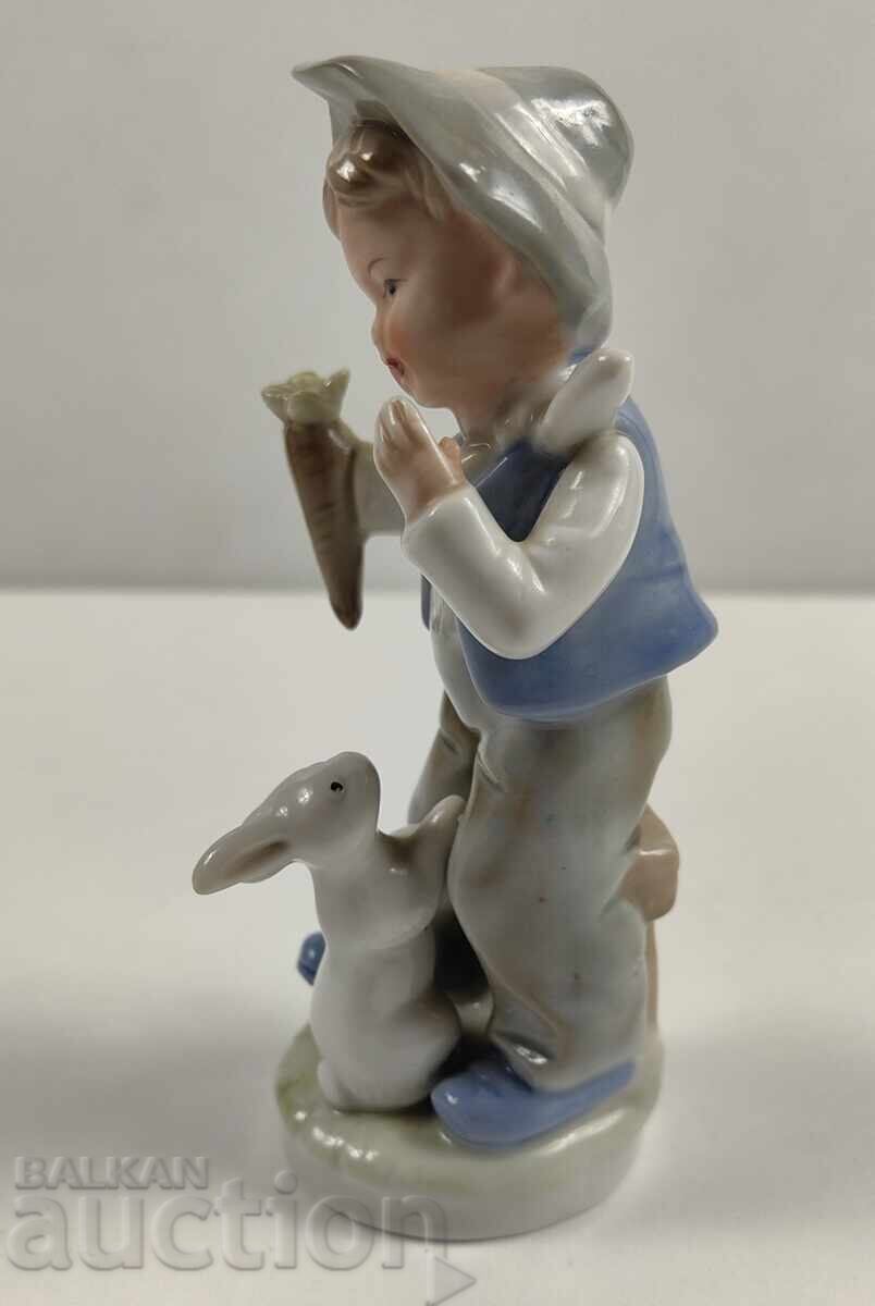 PORCELAIN FIGURE BOY CARROT BUNNY STATUETTE - 6 PORCELAIN FIGURE BOY CARROT BUNNY STATUETTE - 6