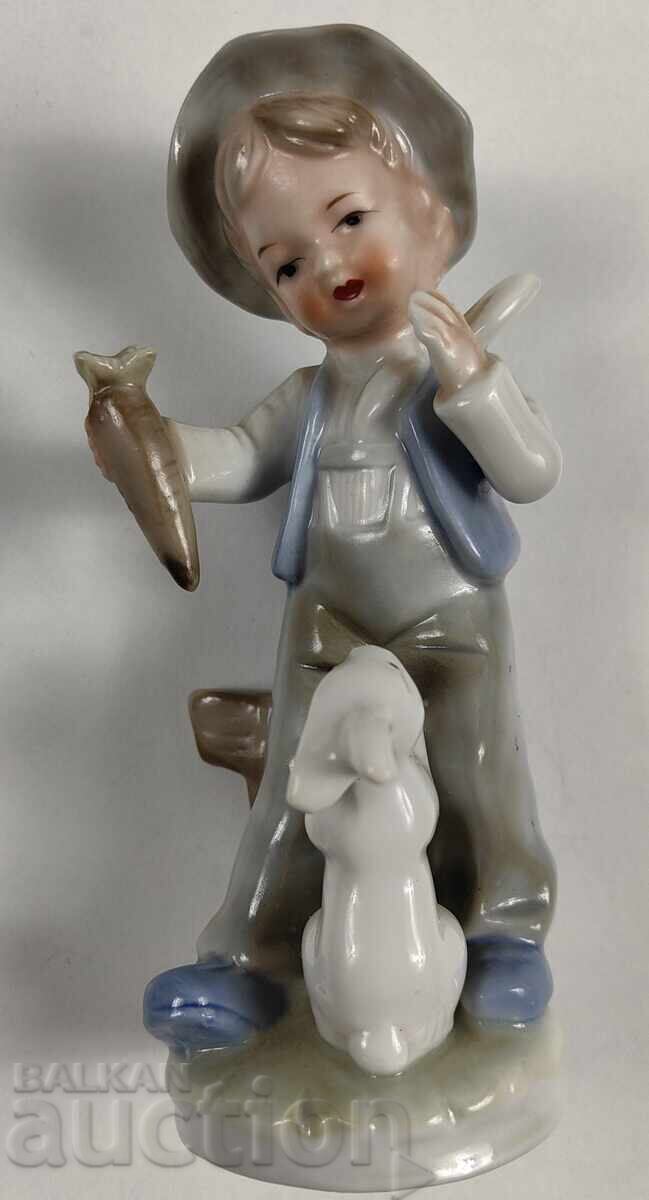PORCELAIN FIGURE BOY CARROT BUNNY STATUETTE PORCELAIN FIGURE BOY CARROT BUNNY STATUETTE
