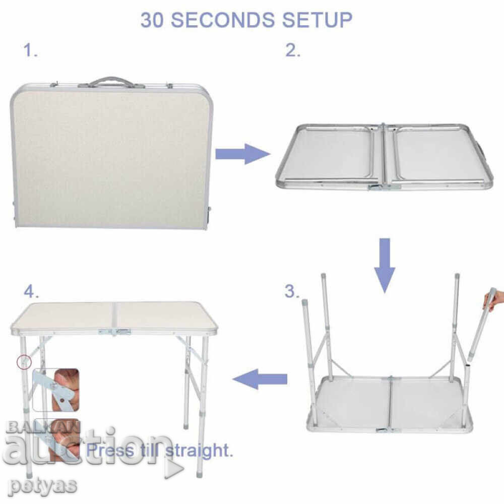 Auction Aluminum Picnic Set: 4 Chairs + Table 120 x 60cm Auction Aluminum Picnic Set: 4 Chairs + Table 120 x 60cm