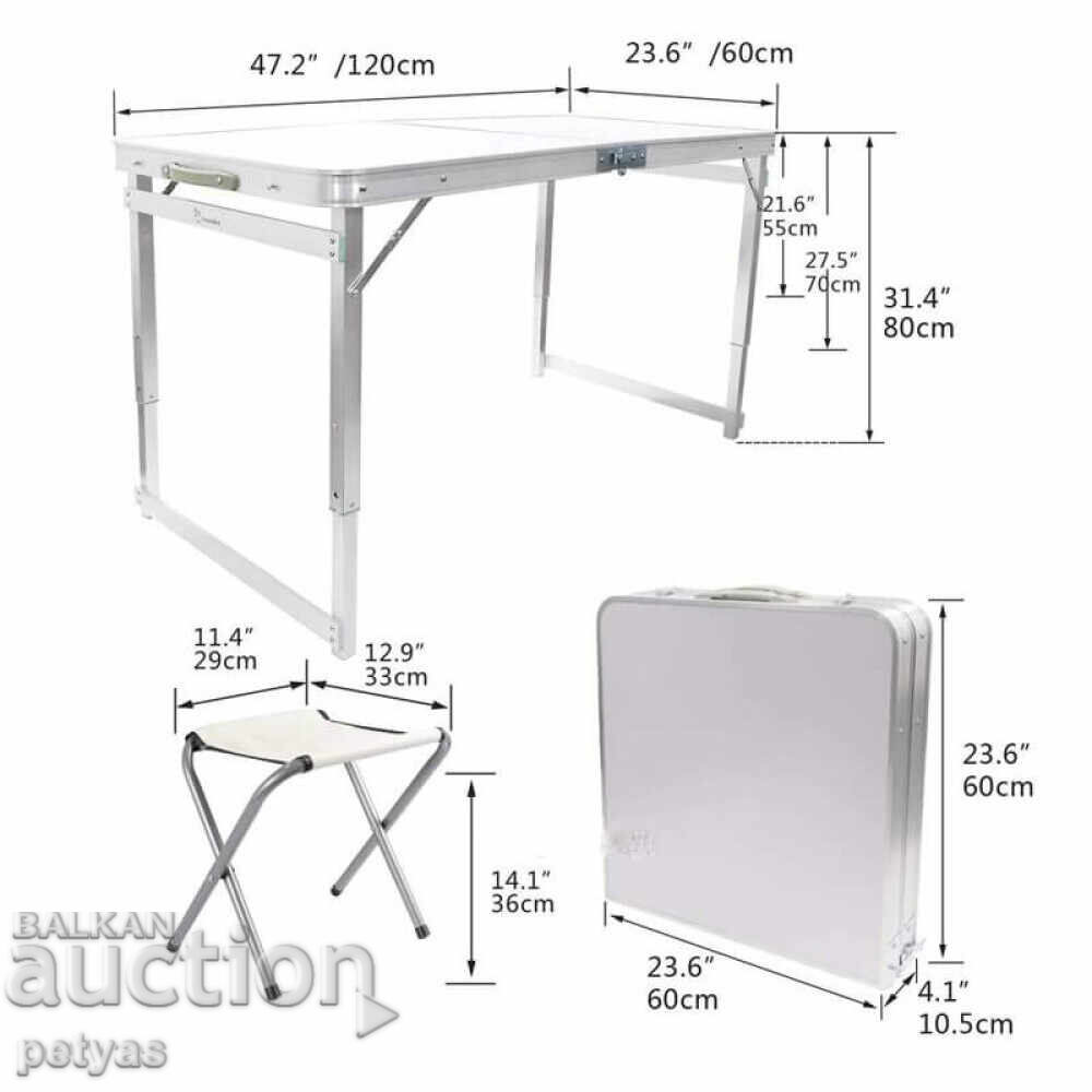 Delivery of Aluminum Picnic Set: 4 Chairs + Table 120 x 60cm Delivery of Aluminum Picnic Set: 4 Chairs + Table 120 x 60cm