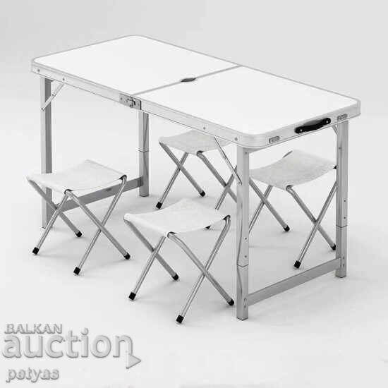 Aluminum Picnic Set: 4 Chairs + Table 120 x 60cm Aluminum Picnic Set: 4 Chairs + Table 120 x 60cm