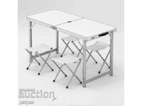 Aluminum Picnic Set: 4 Chairs + Table 120 x 60cm