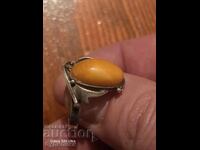 18mm. Silver old ring amber BZC