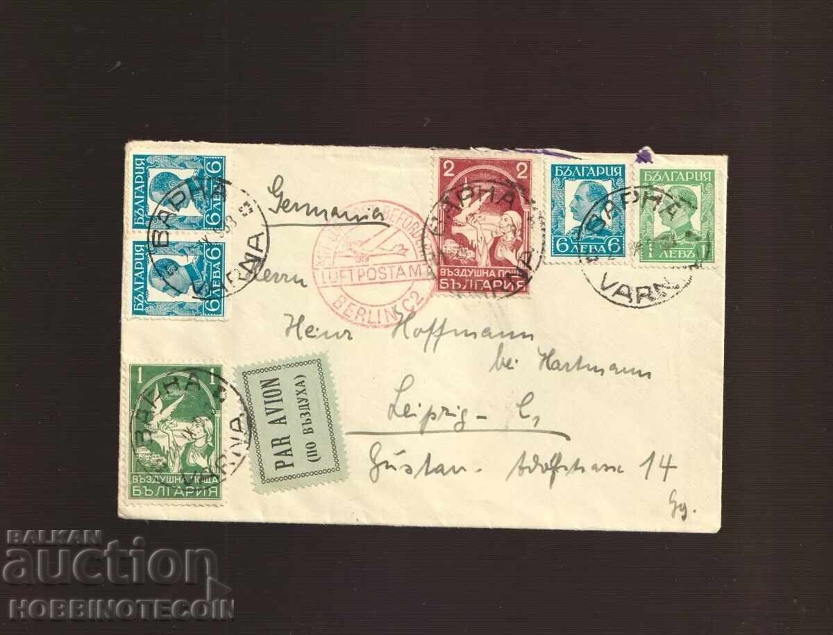 BULGARIA ENVELOPE RED STAMP AIR MAIL VARNA LEIPZIG 1933