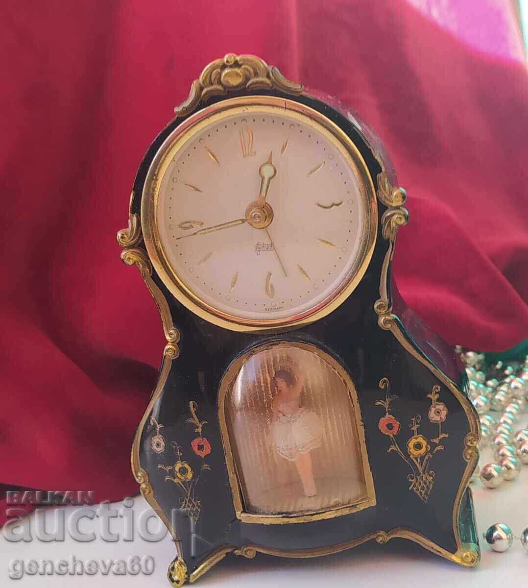 Antique fireplace alarm clock with ballerina GERMANY