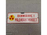 Old Rare Soc Enamel Sign - Warning Radioactivity