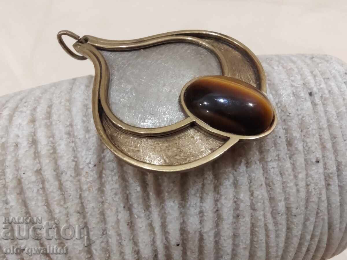 MEDALLION - two-tone metal with Tiger's Eye, large with price 150.00 BGN | € 76.69 MEDALLION - two-tone metal with Tiger's Eye, large with price 150.00 BGN | € 76.69