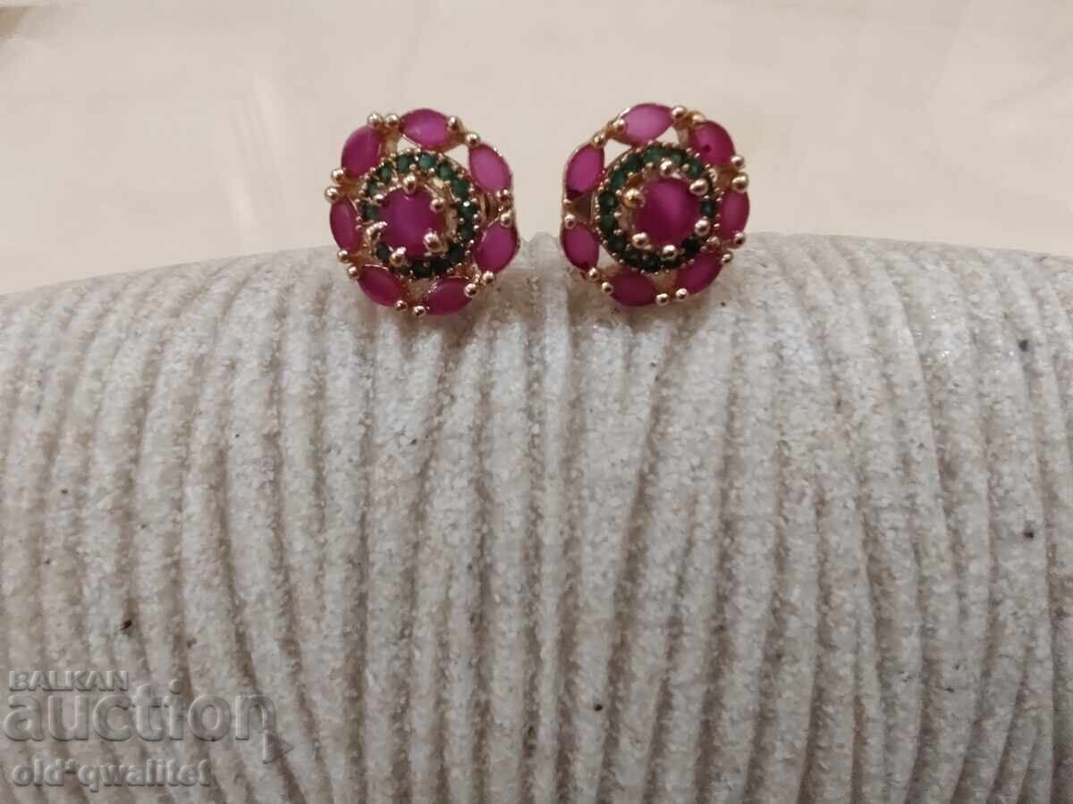 Earrings, very very beautiful, Ruby gold plated - 5 Earrings, very very beautiful, Ruby gold plated - 5