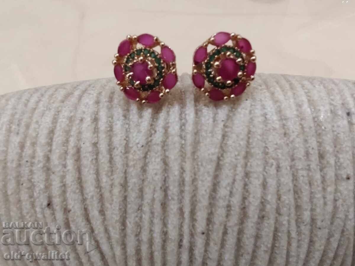 Earrings, very very beautiful, Ruby gold plated - 6 Earrings, very very beautiful, Ruby gold plated - 6