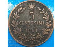 5 centesimi 1861 Italy M - Milan Victorio Emanuele III