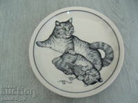 №*7834 old porcelain plate - illustration - cats