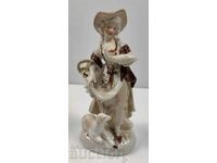 WOMAN DOG PORCELAIN FIGURE PORCELAIN STATUETTE