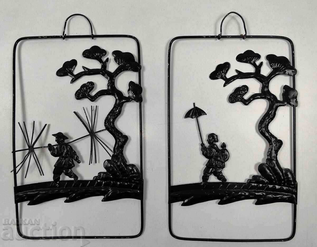 TWO CHINESE WALL PANELS METAL PANEL CHINA TWO CHINESE WALL PANELS METAL PANEL CHINA