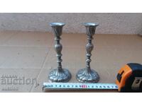 SET OF TWO SOLID SILVER-PLATED CANDLEHOLDERS