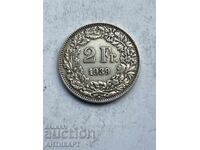 Moneda #2 de argint 2 franci Elveția 1939 Argint