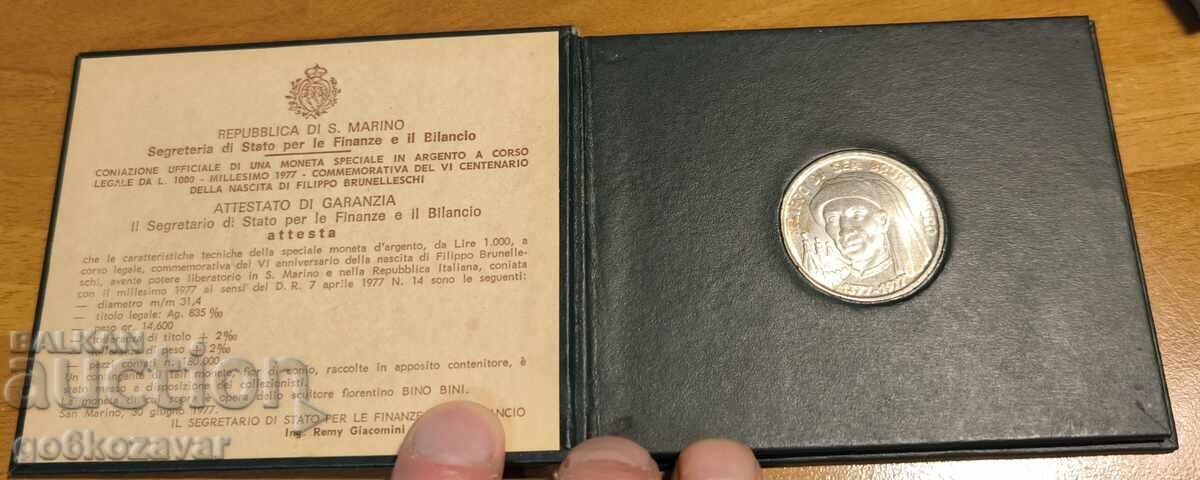 San Marino 1000 Lira 1977 Silver UNC - 6 San Marino 1000 Lira 1977 Silver UNC - 6