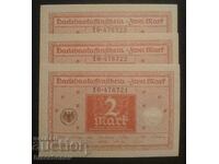 3 x 2 marks Germany, 1920, 3 x 2 mark Germany, 1920, UNC