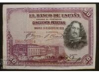 50 pesetas Spania 1928, 50 pesetas Spania, 1928, VF