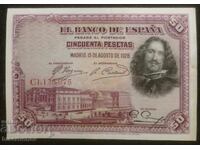 50 pesetas Spain 1928, 50 pesetas Spain, 1928, XF