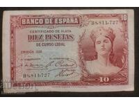 10 pesetas Spain 1935, 10 pesetas Spain 1935, VF