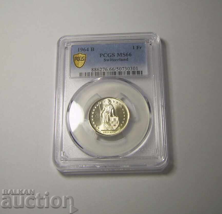 Switzerland 1 Franc 1964 MS66 PCGS with price 120.00 BGN | € 61.36