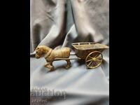 PLASTIC HORSE WITH CART BRONZE, CHAMBER MERAL, ETC.