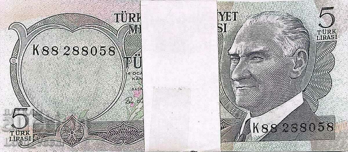 Licitație Turcia - 5 Lire 1976 - Pick 185 UNC