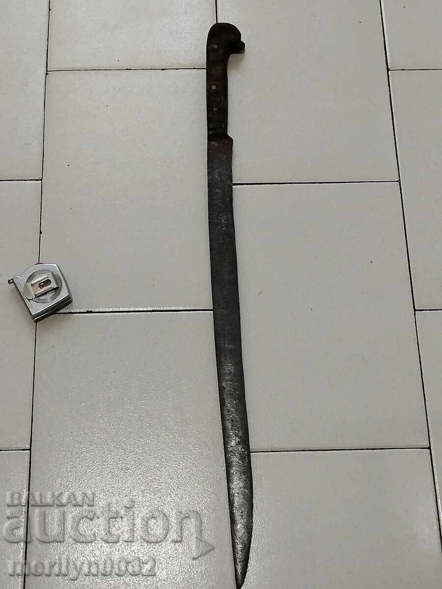 Auction Bulgarian Damascus yataghan karakulak large knife with horn scales Auction Bulgarian Damascus yataghan karakulak large knife with horn scales