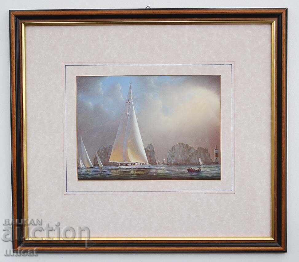 Seascape with yachts, painting by artist Montague Dawson with price 640.00 BGN | € 327.23 Seascape with yachts, painting by artist Montague Dawson with price 640.00 BGN | € 327.23
