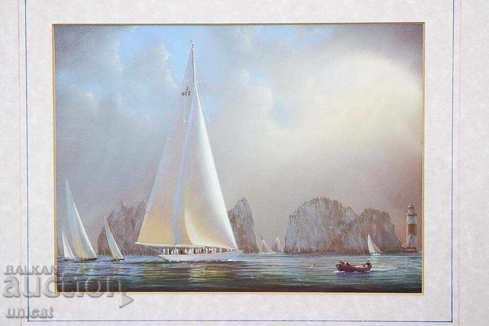 Seascape with yachts, painting by artist Montague Dawson Seascape with yachts, painting by artist Montague Dawson