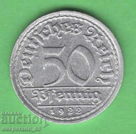 (¯`'•.¸ 50 Pfennig 1922F GERMANIA ¸.•'´¯) (¯`'•.¸ 50 Pfennig 1922F GERMANIA ¸.•'´¯)