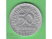 (¯`'•.¸ 50 Pfennig 1922F GERMANIA ¸.•'´¯)
