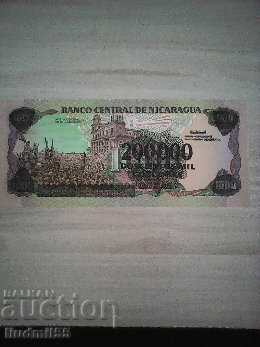 NICARAGUA 500,000 córdobas 1985 UNC overprint on 1000 with price 8.00 BGN | € 4.09 NICARAGUA 500,000 córdobas 1985 UNC overprint on 1000 with price 8.00 BGN | € 4.09