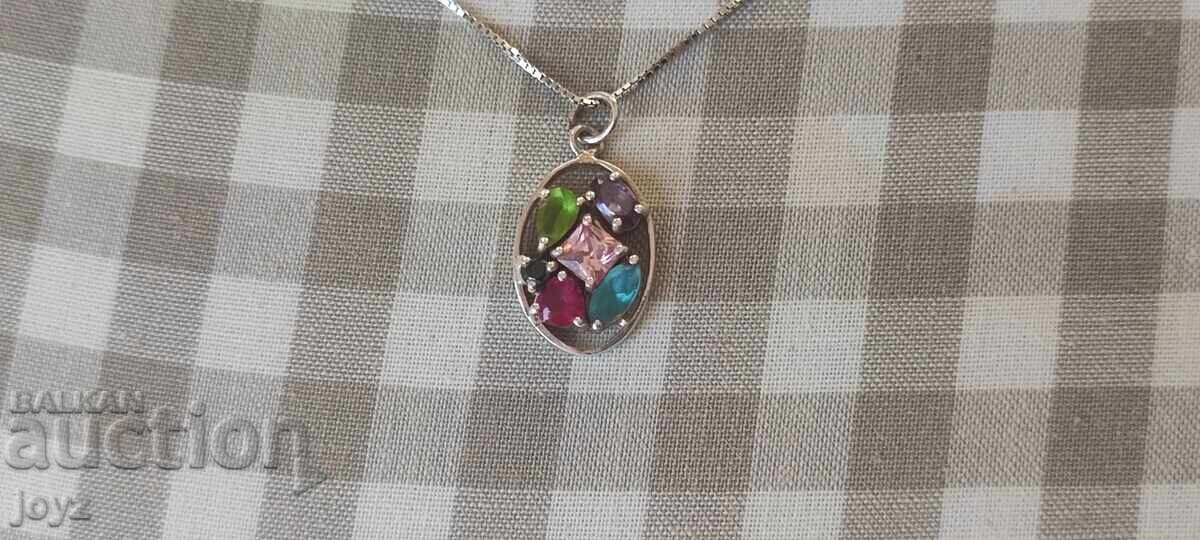 Παράδοση ΚΟΛΙΕ ΑΣΗΜΕΝΙΟ ΜΕ ΠΟΛΥΧΡΩΜΑ ΖΙΡΚΟΝΙΑ 3,39 γρ. / δείγμα 925 Παράδοση ΚΟΛΙΕ ΑΣΗΜΕΝΙΟ ΜΕ ΠΟΛΥΧΡΩΜΑ ΖΙΡΚΟΝΙΑ 3,39 γρ. / δείγμα 925