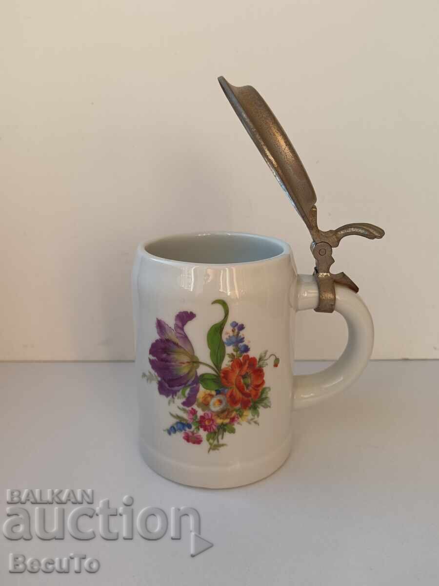 WMF, VMF porcelain mug with pewter lid, Meissen bouquet with price 60.00 BGN | € 30.68 WMF, VMF porcelain mug with pewter lid, Meissen bouquet with price 60.00 BGN | € 30.68