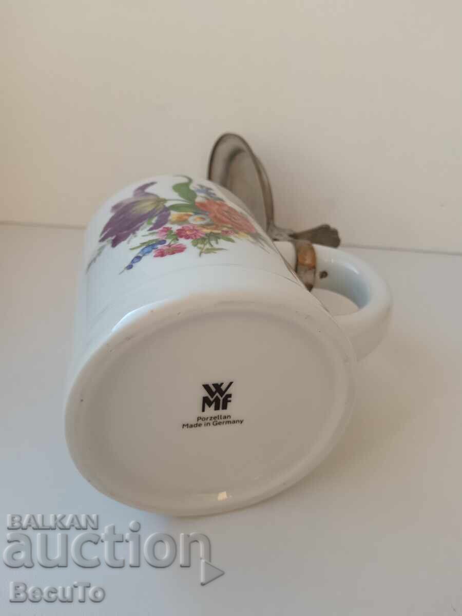 Auction WMF, VMF porcelain mug with pewter lid, Meissen bouquet Auction WMF, VMF porcelain mug with pewter lid, Meissen bouquet
