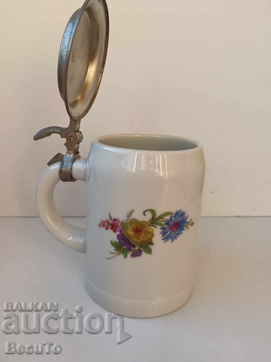 WMF, VMF porcelain mug with pewter lid, Meissen bouquet - 7 WMF, VMF porcelain mug with pewter lid, Meissen bouquet - 7