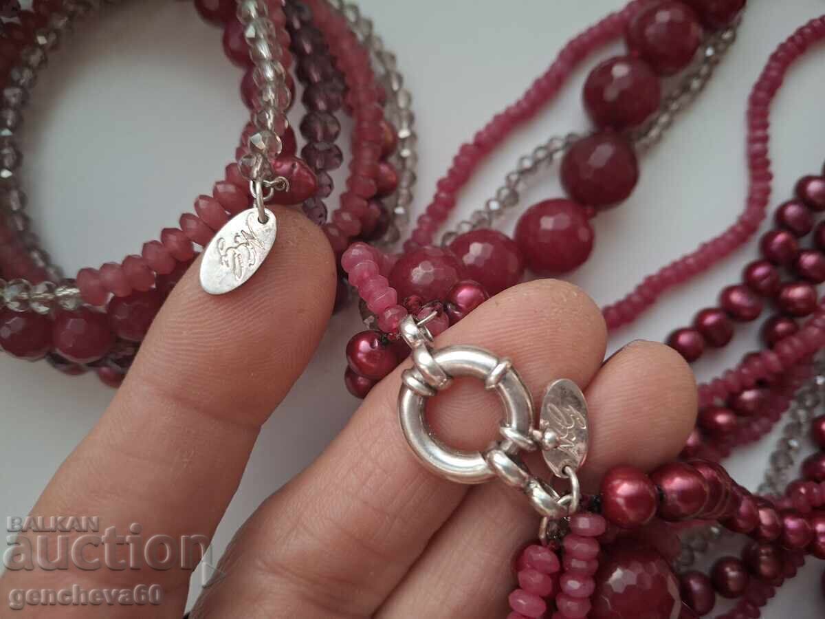 Delivery of Designer bracelet and necklace with natural rubies, pearls, crystals, silver Delivery of Designer bracelet and necklace with natural rubies, pearls, crystals, silver