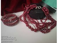 Designer bracelet and necklace made of natural rubies, pearls, crystals, silver