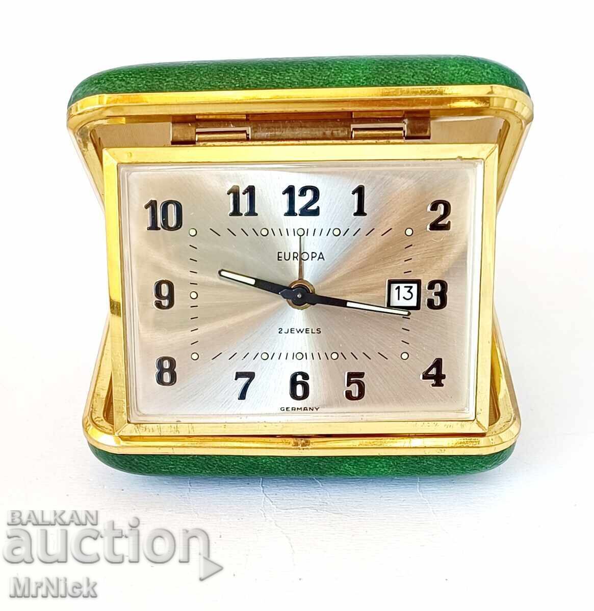 Alarm clock German Europa with leather cigarette case Alarm clock German Europa with leather cigarette case