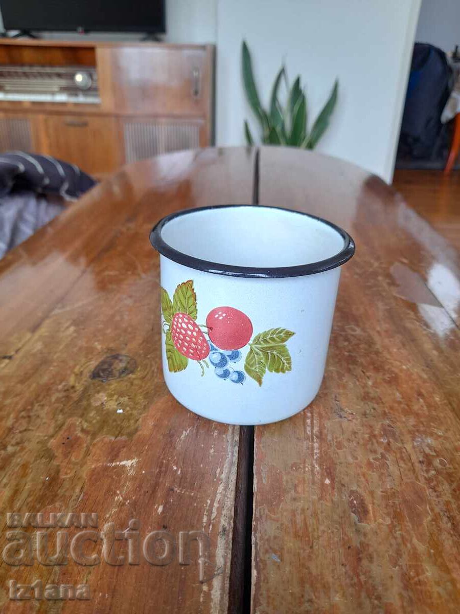 Old enameled jug, cup with price 22.00 BGN | € 11.25 Old enameled jug, cup with price 22.00 BGN | € 11.25