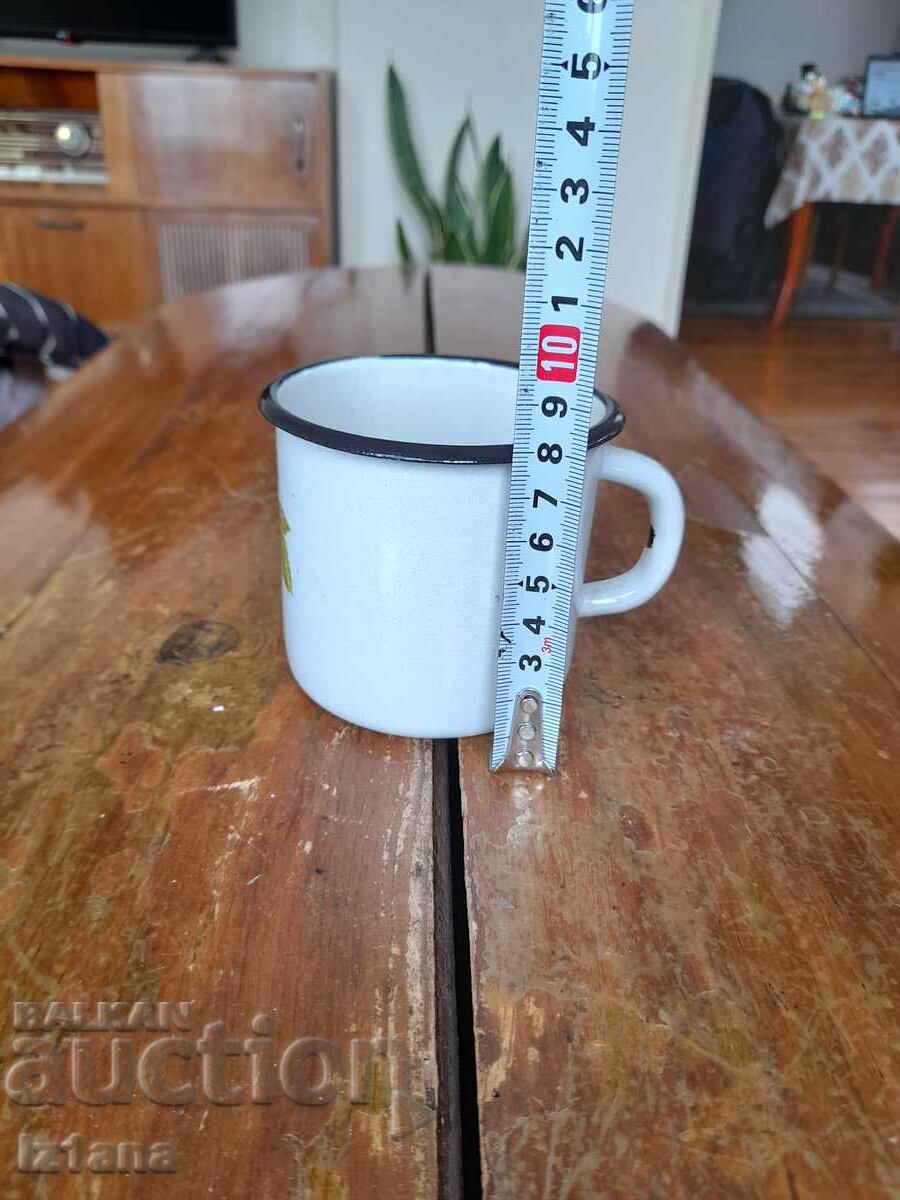 Auction Old enameled jug, cup Auction Old enameled jug, cup