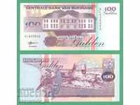 (¯`'•.¸ SURINAME 100 guldeni 1998 UNC ¸.•'´¯)