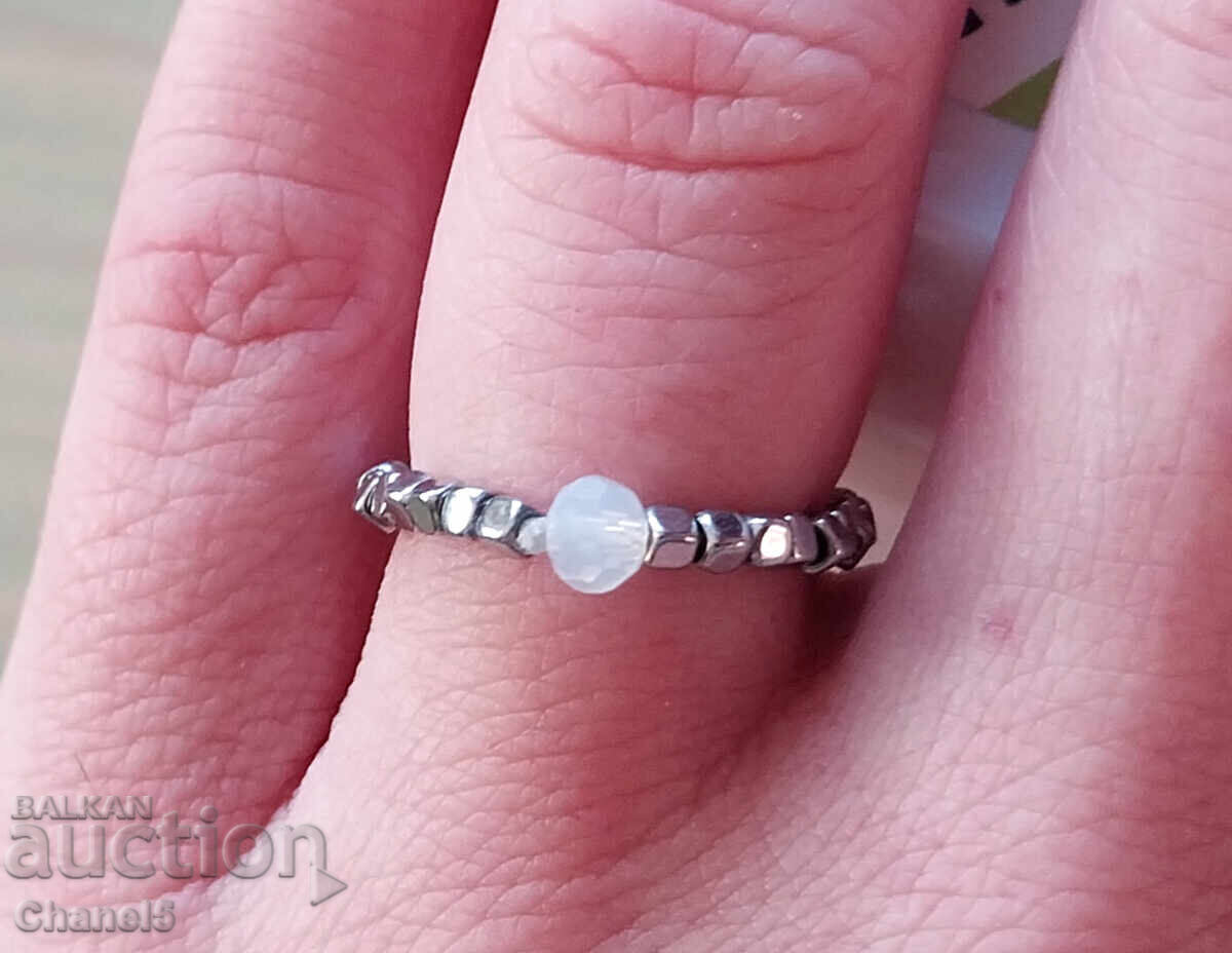 GENTLE RING WITH MOONSTONE AND STEEL (952) - 6 GENTLE RING WITH MOONSTONE AND STEEL (952) - 6